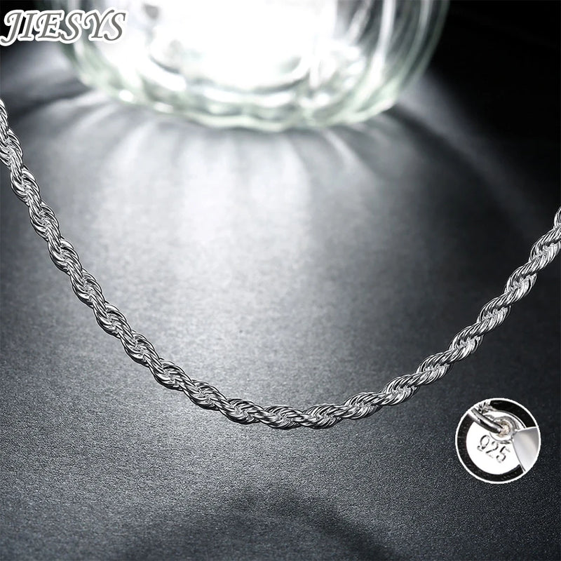 925 Silver Necklace 16-24 Inches 4MM Rope Chain Men's Christmas Jewelry
