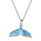 925 Silver Opal Ocean Fish Tail Mermaid Pendant Necklace