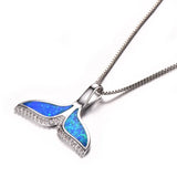 925 Silver Opal Ocean Fish Tail Mermaid Pendant Necklace
