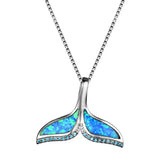 925 Silver Opal Ocean Fish Tail Mermaid Pendant Necklace