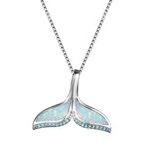 925 Silver Opal Ocean Fish Tail Mermaid Pendant Necklace