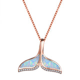 925 Silver Opal Ocean Fish Tail Mermaid Pendant Necklace