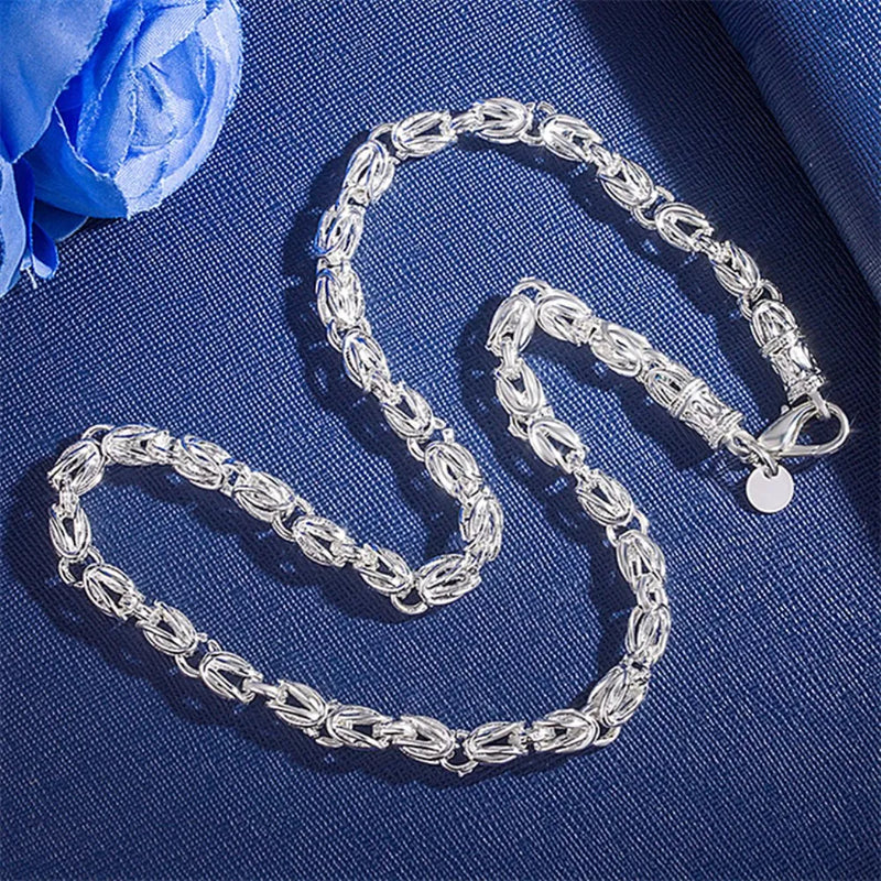 925 Silver Charm Necklace 20 Inches 6MM Chain Wedding Retro Faucet Men's Jewelry