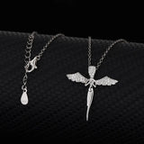 925 Silver Angel Wing Cross Necklace with Zirconia
