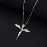 925 Silver Angel Wing Cross Necklace with Zirconia