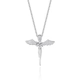 925 Silver Angel Wing Cross Necklace with Zirconia