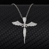 925 Silver Angel Wing Cross Necklace with Zirconia