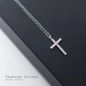 925 Silver Cross Pendant Necklace CZ Zirconia Choker