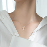 925 Silver Cross Pendant Necklace CZ Zirconia Choker