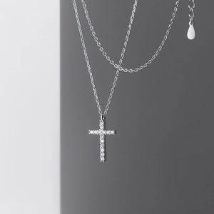 925 Silver Cross Pendant Necklace CZ Zirconia Choker