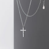 925 Silver Cross Pendant Necklace CZ Zirconia Choker