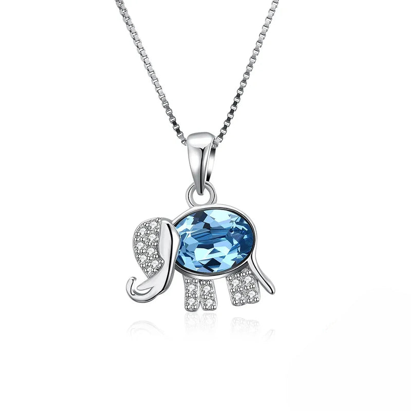 925 Silver Elephant Pendant Necklace with Crystals for Women Girls