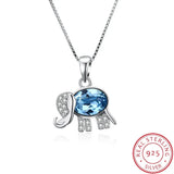 925 Silver Elephant Pendant Necklace with Crystals for Women Girls