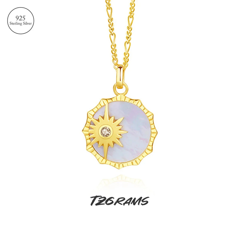 925 Silver Sun Shape Pendant Necklace with Shell