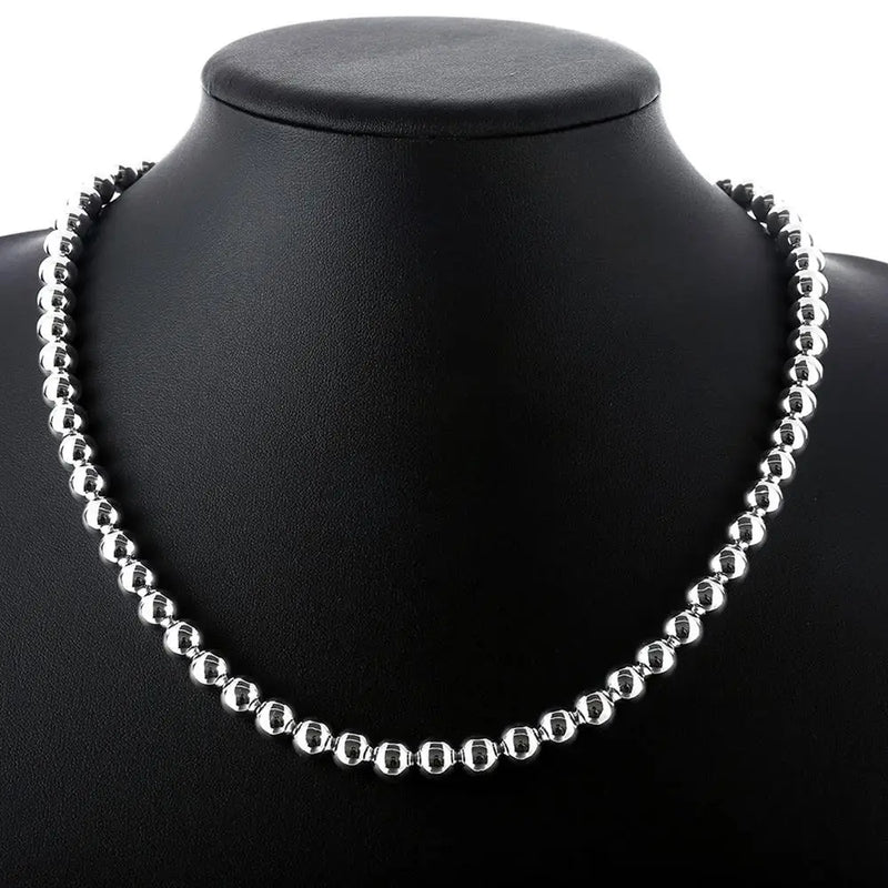 925 Silver Necklace 20 Inches 8MM Chain Beads Women Gift