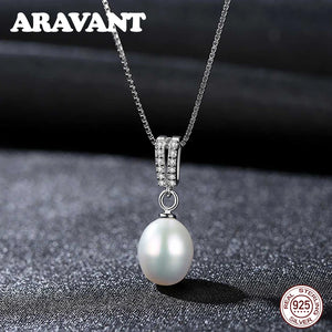 925 Silver Necklaces Zircon 6MM Pearl Pendant Jewelry