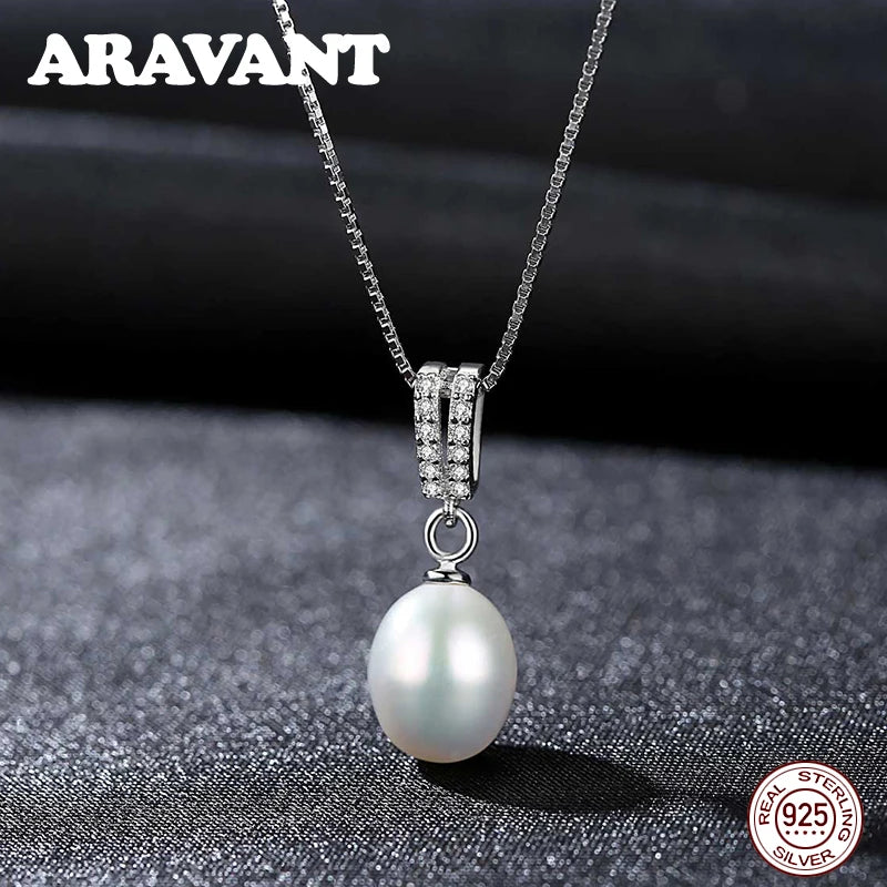 925 Silver Necklaces Zircon 6MM Pearl Pendant Jewelry