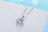 925 Silver Rhinestone Double Circle Pendant Necklace Jewelry