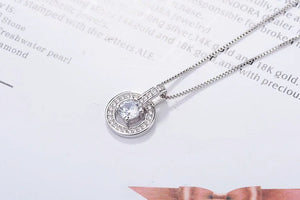 925 Silver Rhinestone Double Circle Pendant Necklace Jewelry