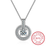 925 Silver Rhinestone Double Circle Pendant Necklace Jewelry