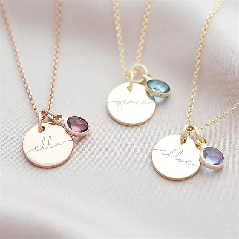 925 Silver Necklace Round Charm Jewelry Initial Birthstone Personalised