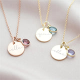 925 Silver Necklace Round Charm Jewelry Initial Birthstone Personalised