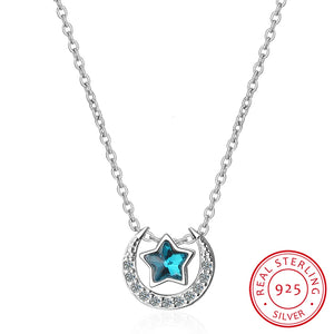 925 Silver Star Moon Pendant Necklace Sterling Silver Jewelry Chain Collar