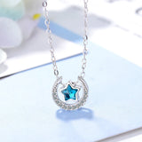 925 Silver Star Moon Pendant Necklace Sterling Silver Jewelry Chain Collar