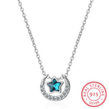 925 Silver Star Moon Pendant Necklace Sterling Silver Jewelry Chain Collar