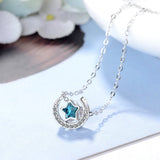 925 Silver Star Moon Pendant Necklace Sterling Silver Jewelry Chain Collar