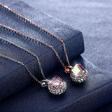 925 Silver Necklace Women Sugar Cube Crystal Pendant CZ Lady Charm Party Jewelry