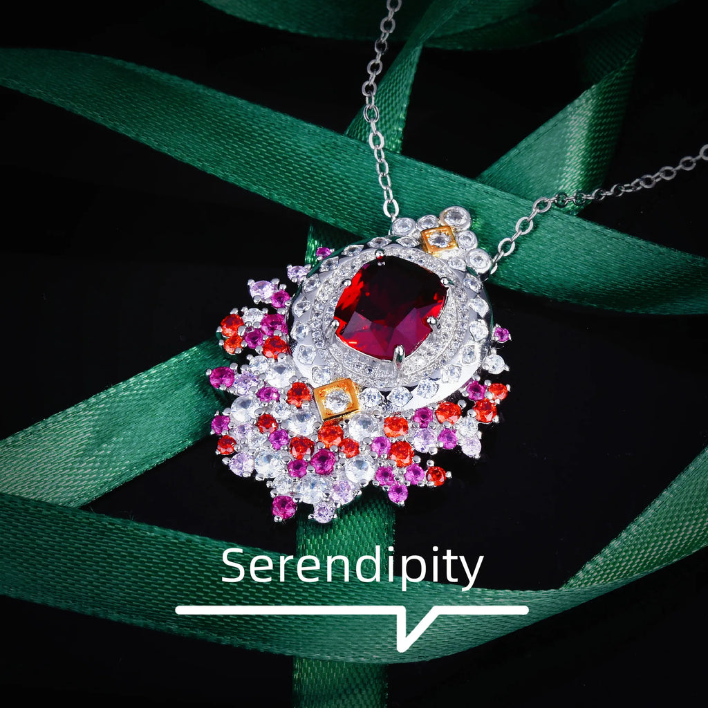 925 Silver Red Cubic Zirconia Vintage Necklace