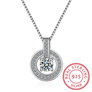 925 Silver Rhinestone Circle Pendant Necklace for Women Wedding