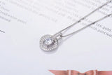 925 Silver Rhinestone Circle Pendant Necklace for Women Wedding
