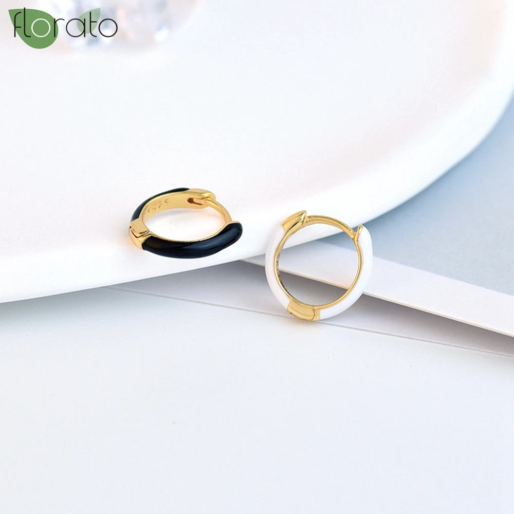 925 Silver Minimalist Enamel Hoop Earrings for Women