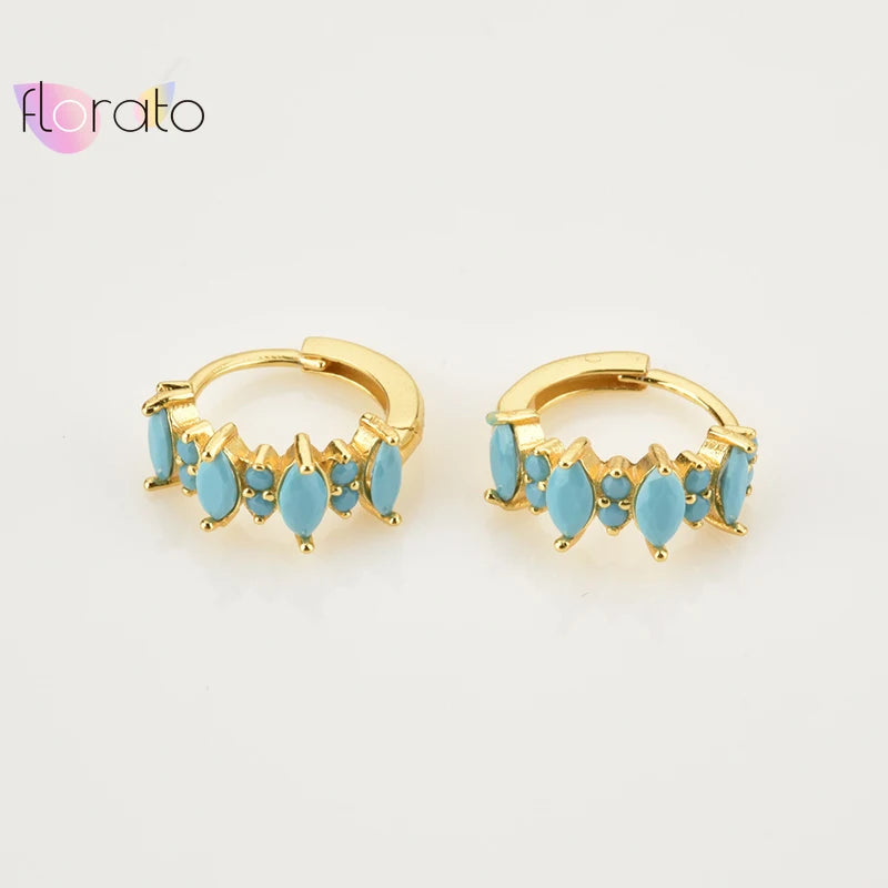Bohemian Colorful Zircon Hoop Earrings 15mm Sterling Silver Needle