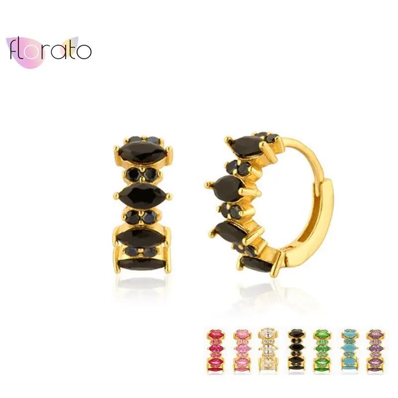 Bohemian Colorful Zircon Hoop Earrings 15mm Sterling Silver Needle