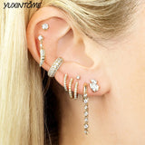 925 Sterling Silver Crystal Hoop Earrings Women Jewelry