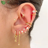 925 Silver Needle Punk Metal Key Drop Earrings for Women Girls