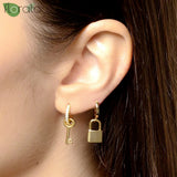925 Silver Needle Punk Metal Key Drop Earrings for Women Girls