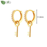 925 Silver Needle Punk Metal Key Drop Earrings for Women Girls