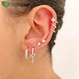 925 Silver Needle Punk Metal Key Drop Earrings for Women Girls