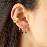 925 Silver Crystal 18K Small Geometric Hoop Earrings for Women