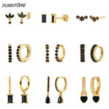 925 Silver Crystal 18K Small Geometric Hoop Earrings for Women