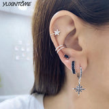 925 Silver Crystal 18K Small Geometric Hoop Earrings for Women