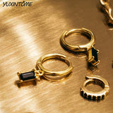 925 Silver Crystal 18K Small Geometric Hoop Earrings for Women
