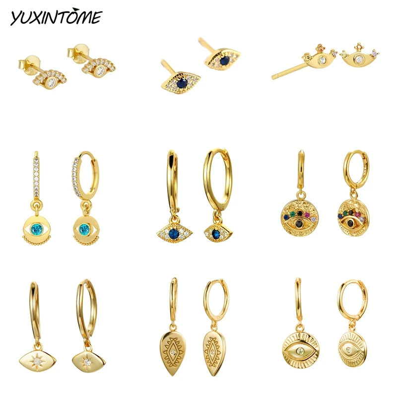 925 Silver Needle Evil Eye Hoop Earrings Eyes 18K Jewelry Gift