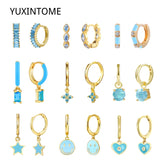 925 Silver Needle Zircon Stud Earrings & Enamel Hoop Earrings Set