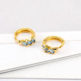 925 Silver Needle Zircon Stud Earrings & Enamel Hoop Earrings Set