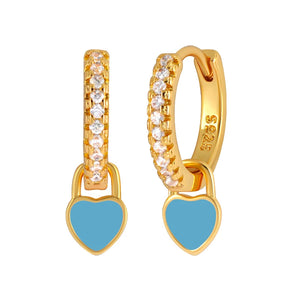925 Silver Needle Zircon Stud Earrings & Enamel Hoop Earrings Set